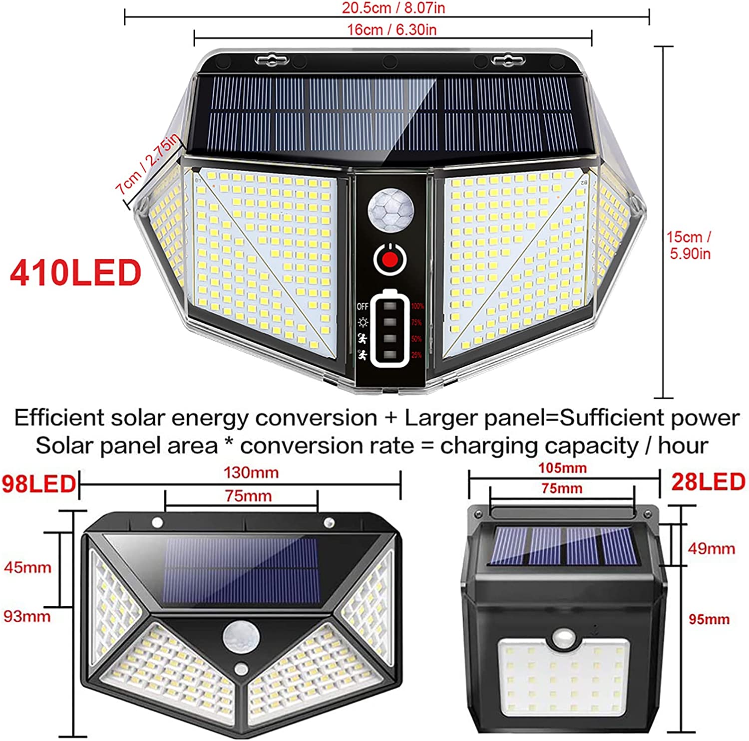 WallMega™- 410 LED solcellslampa för staket