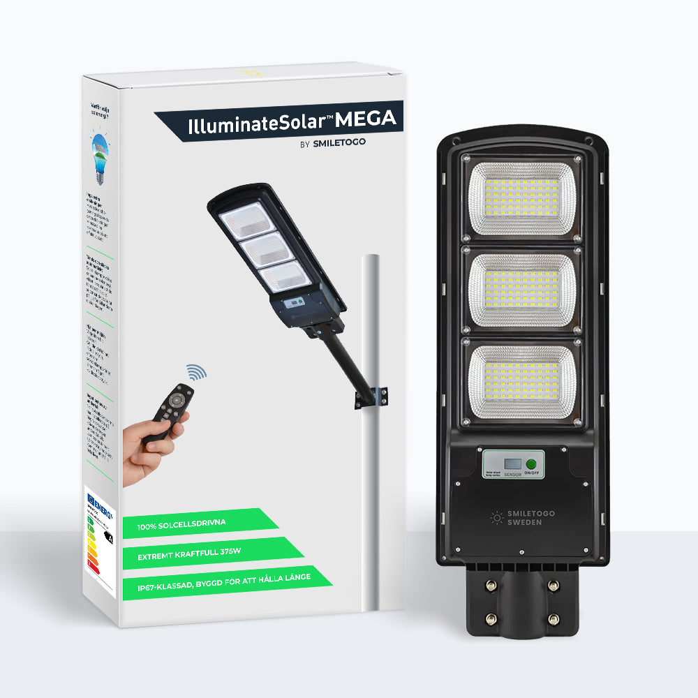 IlluminateSolarMega™ - Den ultimata 375W/6500 lumen extremt ljusstarka solenergilampan