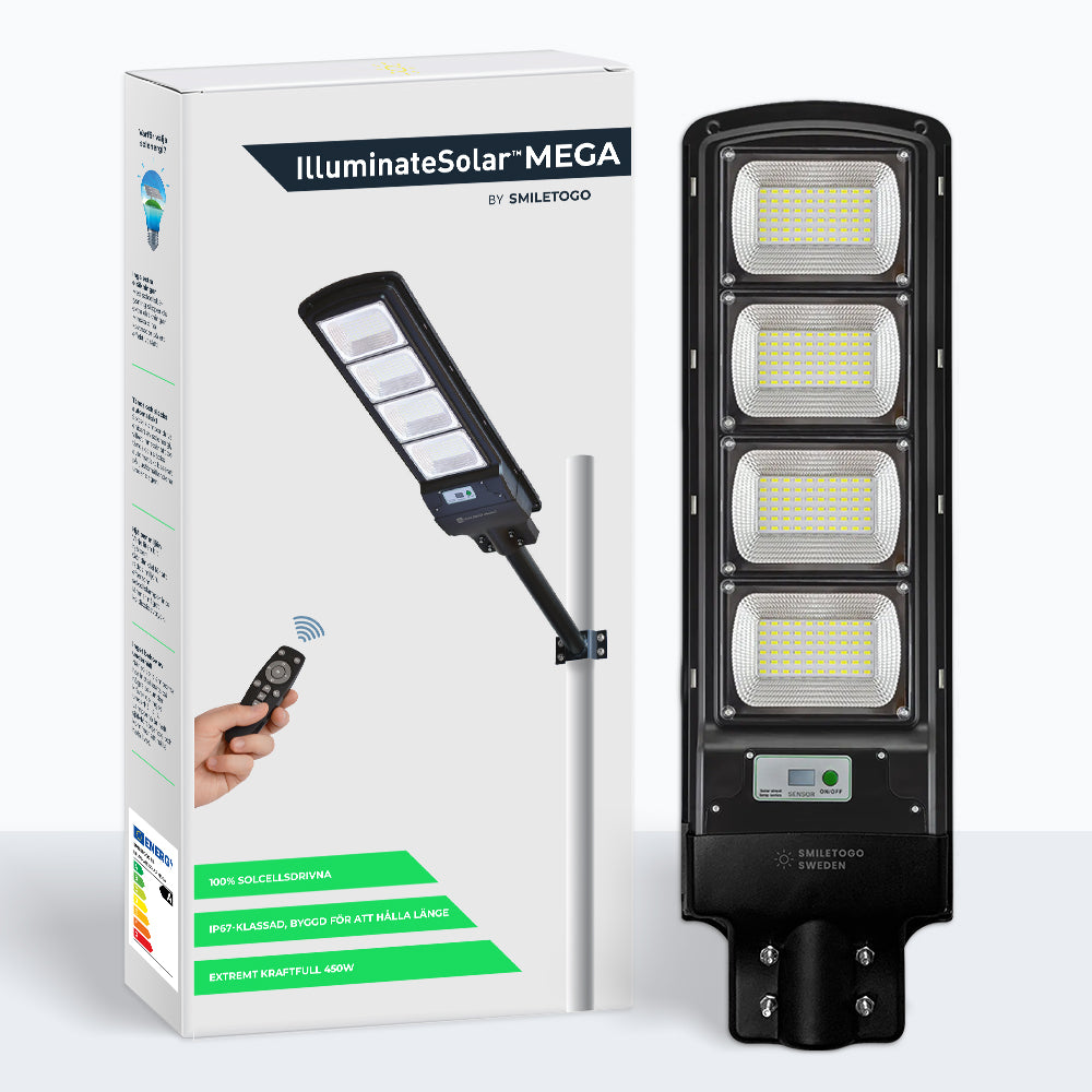 IlluminateSolarMega™ - Den ultimata 450W/7000 Lumens ultraklara solcellsbelysningen för gatubelysning