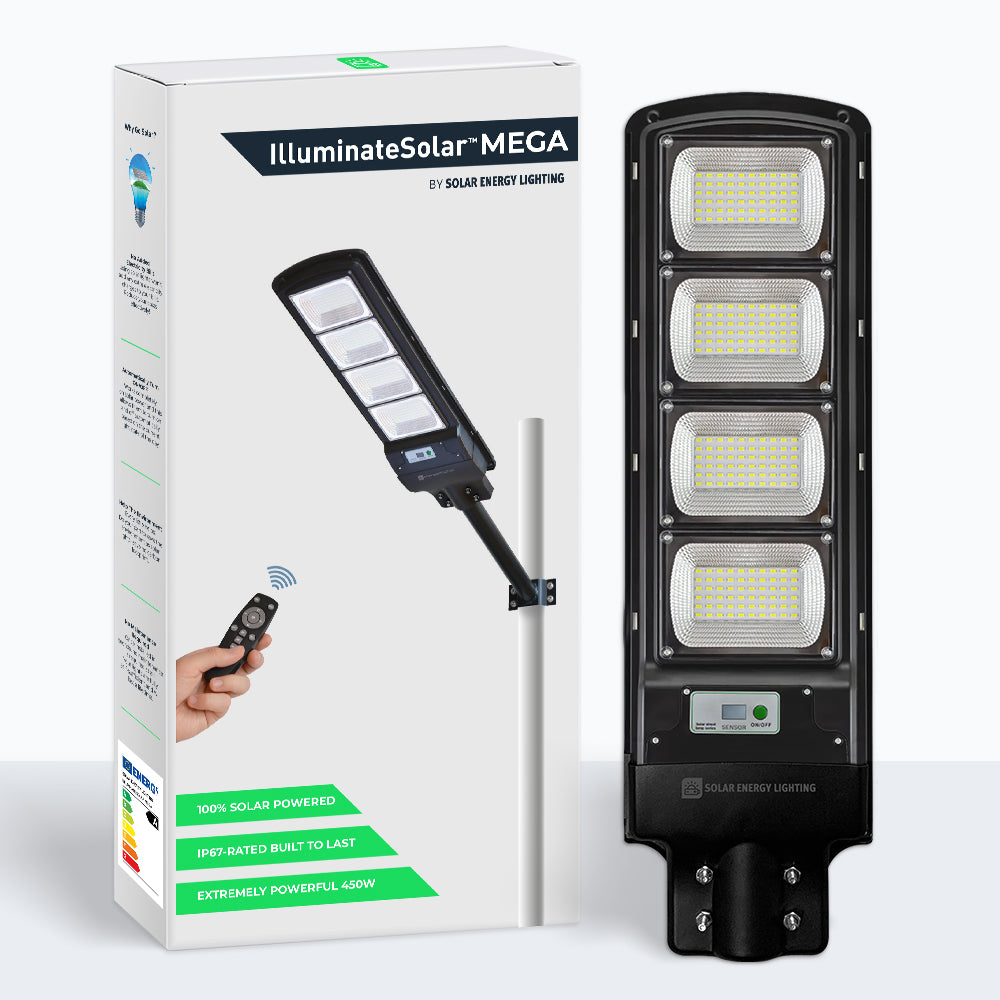 IlluminateSolarMega™ - 3 Lampor + 1 Gratis 450W/6500 Lumen Ultra-Ljusstarka Solcellslampor för Gatubelysning