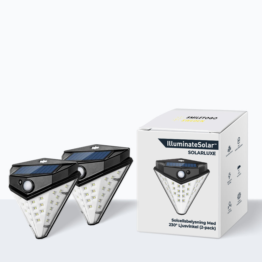 SolarLuxe™ - säkerhetslampor med 230° ljusvinkel (2-pack)