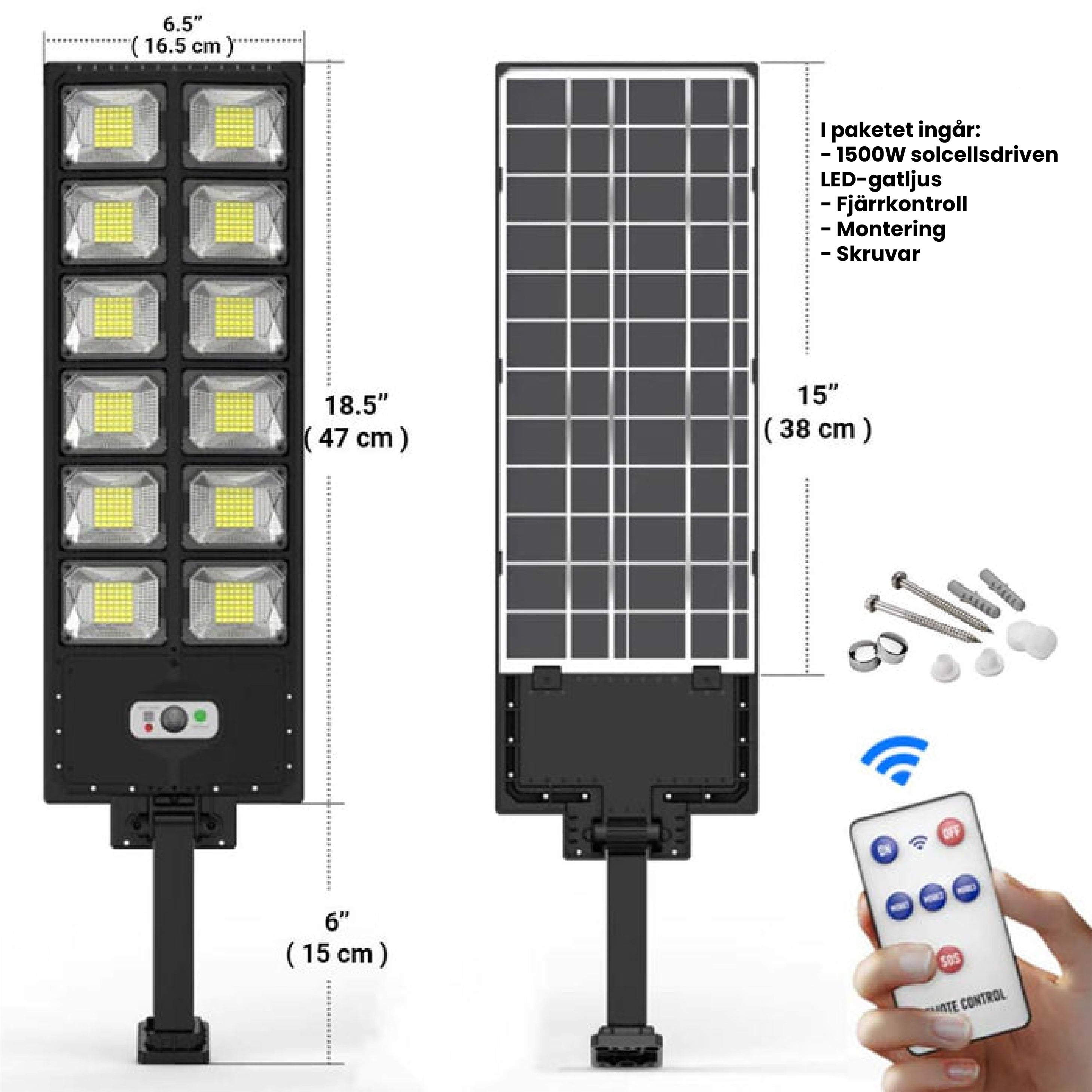 1500W solcellsdriven LED gatulampa