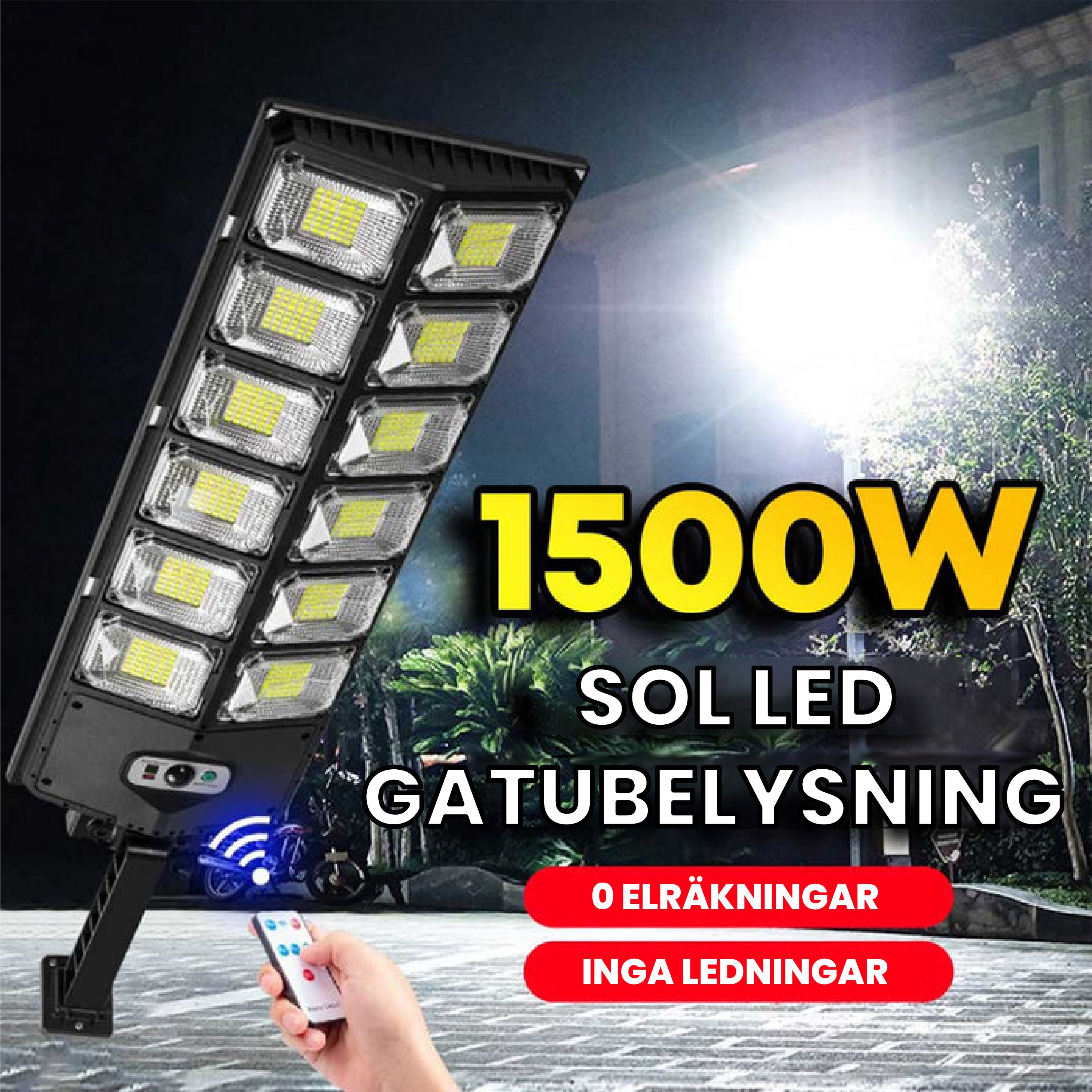 1500W solcellsdriven LED gatulampa